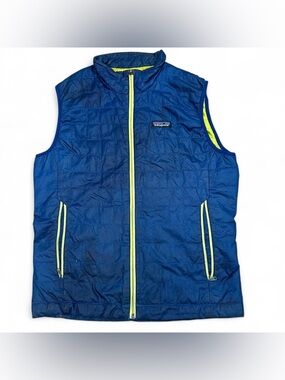 Patagonia Men’s Blue Neon Yellow Nano Puff Full Zip Jacket Vest Size Small